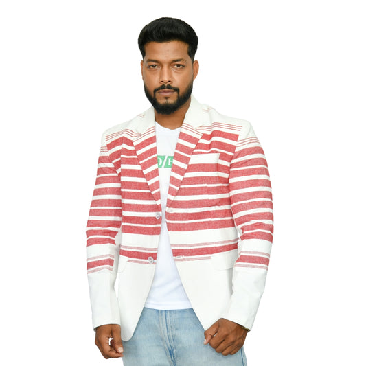 Johar Tribal Mart Biru Traditional High Quality Blazer Pure Khadi Border White & Red