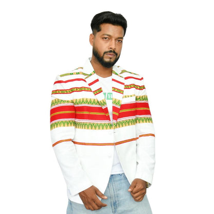 Johar Tribal Mart Mens Traditional Cotton Blazer Multi Line White & Red