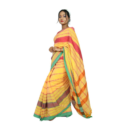 Johar Tribal Mart Saree Fish Work Pollycotton White & Yellow