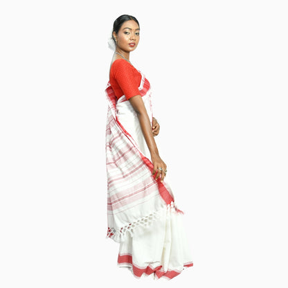 Johar Tribal Mart Saree South Indian Cotton White & Red