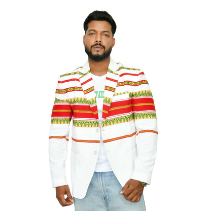 Johar Tribal Mart Mens Traditional Cotton Blazer Multi Line White & Red