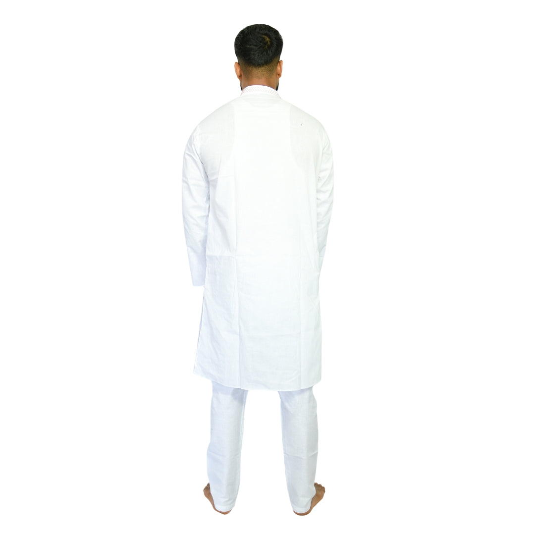 Johar Tribal Mart Mens Traditional Embroidery Kurta Pajama White & Red Traditional