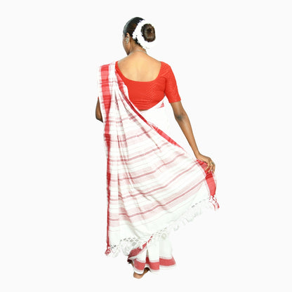 Johar Tribal Mart Saree South Indian Cotton White & Red