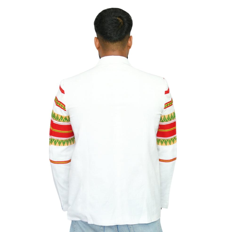 Johar Tribal Mart Mens Traditional Cotton Blazer Multi Line White & Red