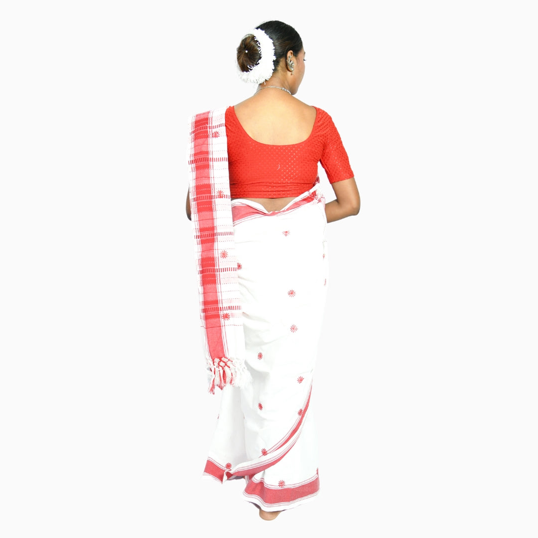 Johar Tribal Mart Saree Hand Embroidery Full Buti Work White & Red