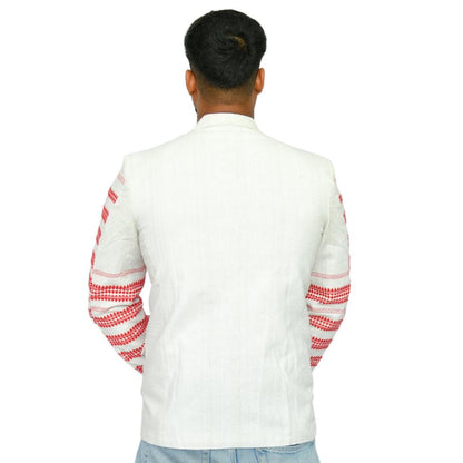 Johar Tribal Mart Kukhena Traditional Blazer Pure Khadi White & Red