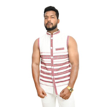 Kukhena Mix Border Tribal Khadi West Coat Maroon & White