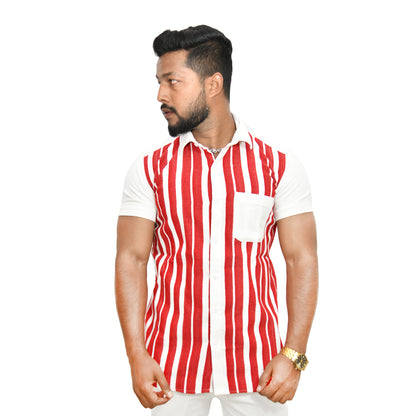 Biru Tribal Khadi Shirt Red & White