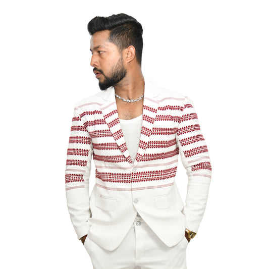 Johar Tribal Mart Kukhena Traditional Blazer Pure Khadi White & Red