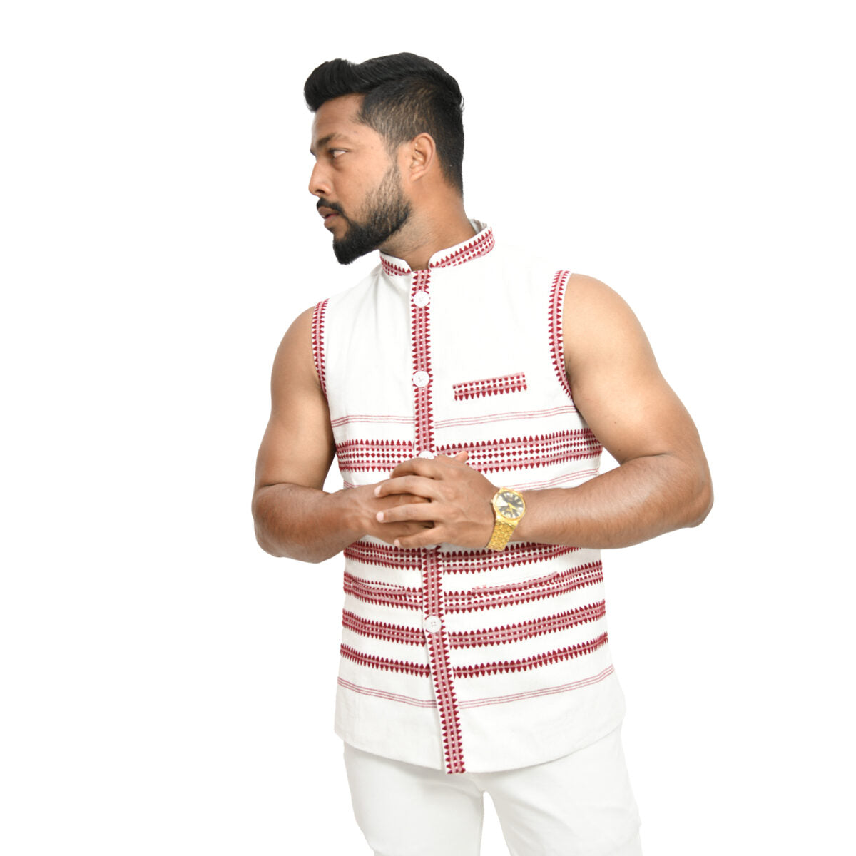 Kukhena Mix Border Tribal Khadi West Coat Maroon & White