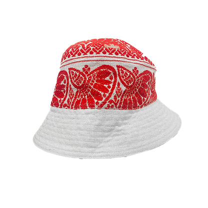 Johar Tribal Bucket Pattern Cap White & Red