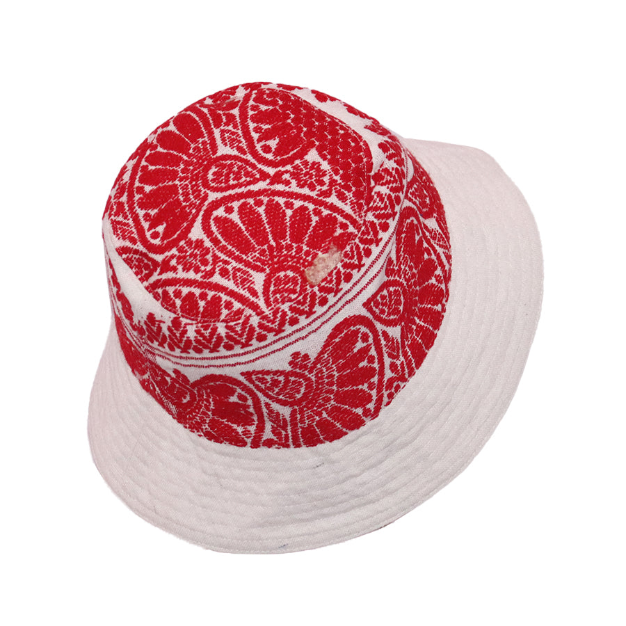 Johar Tribal Bucket Pattern Cap White & Red