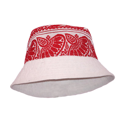 Johar Tribal Bucket Pattern Cap White & Red