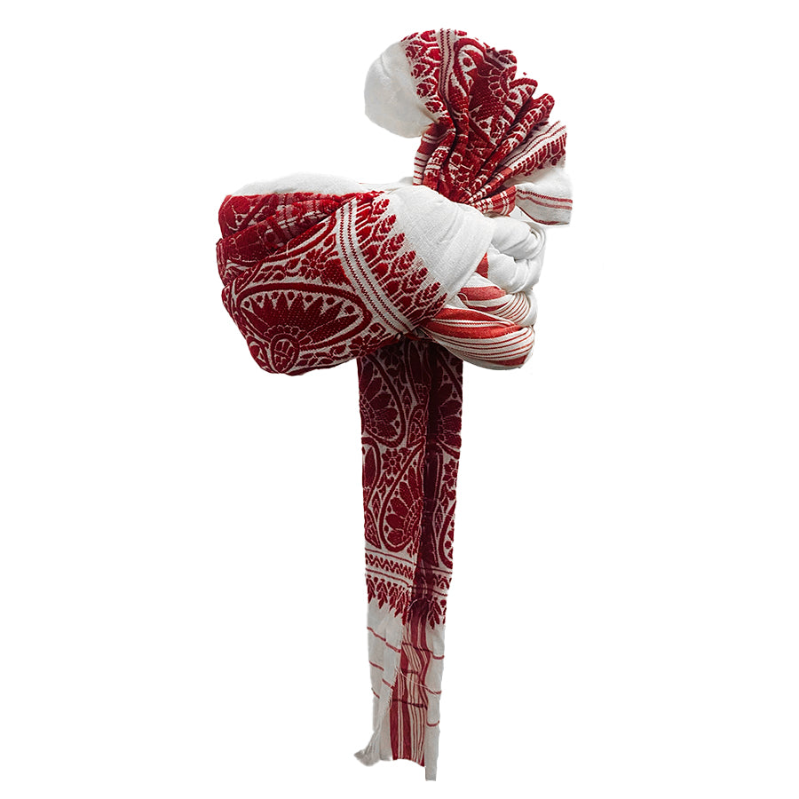 Johar Tribal Pagri Cotton White and Red Flower Work