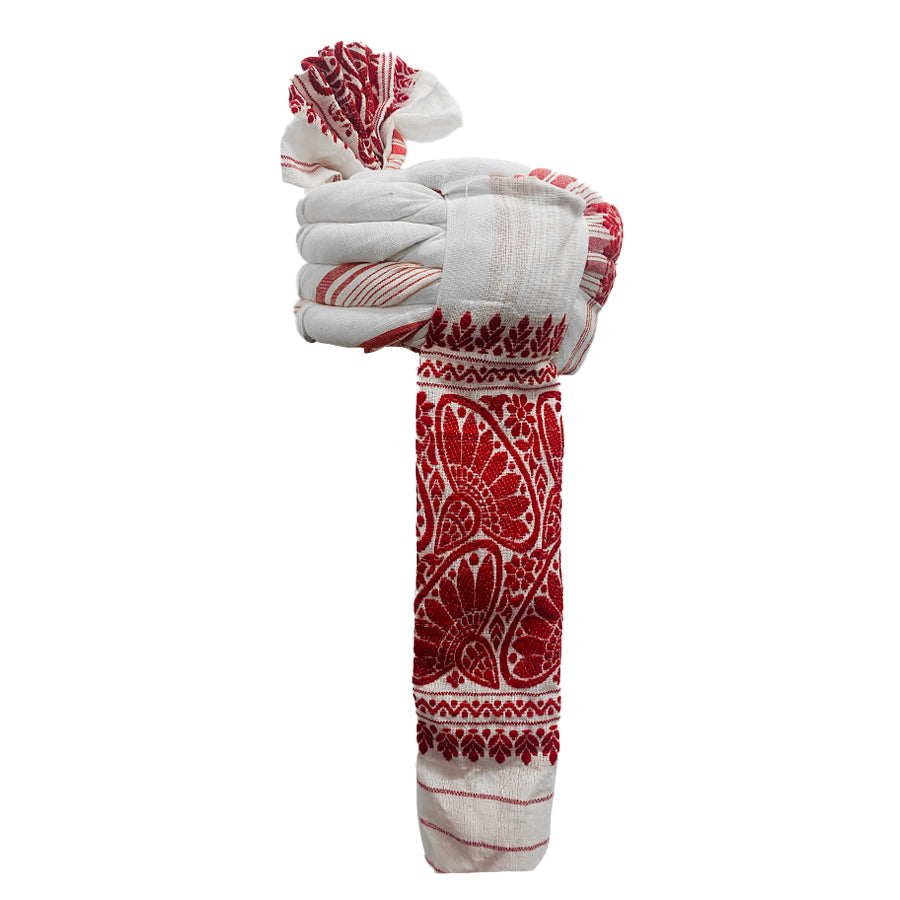 Johar Tribal Pagri Cotton White and Red Flower Work